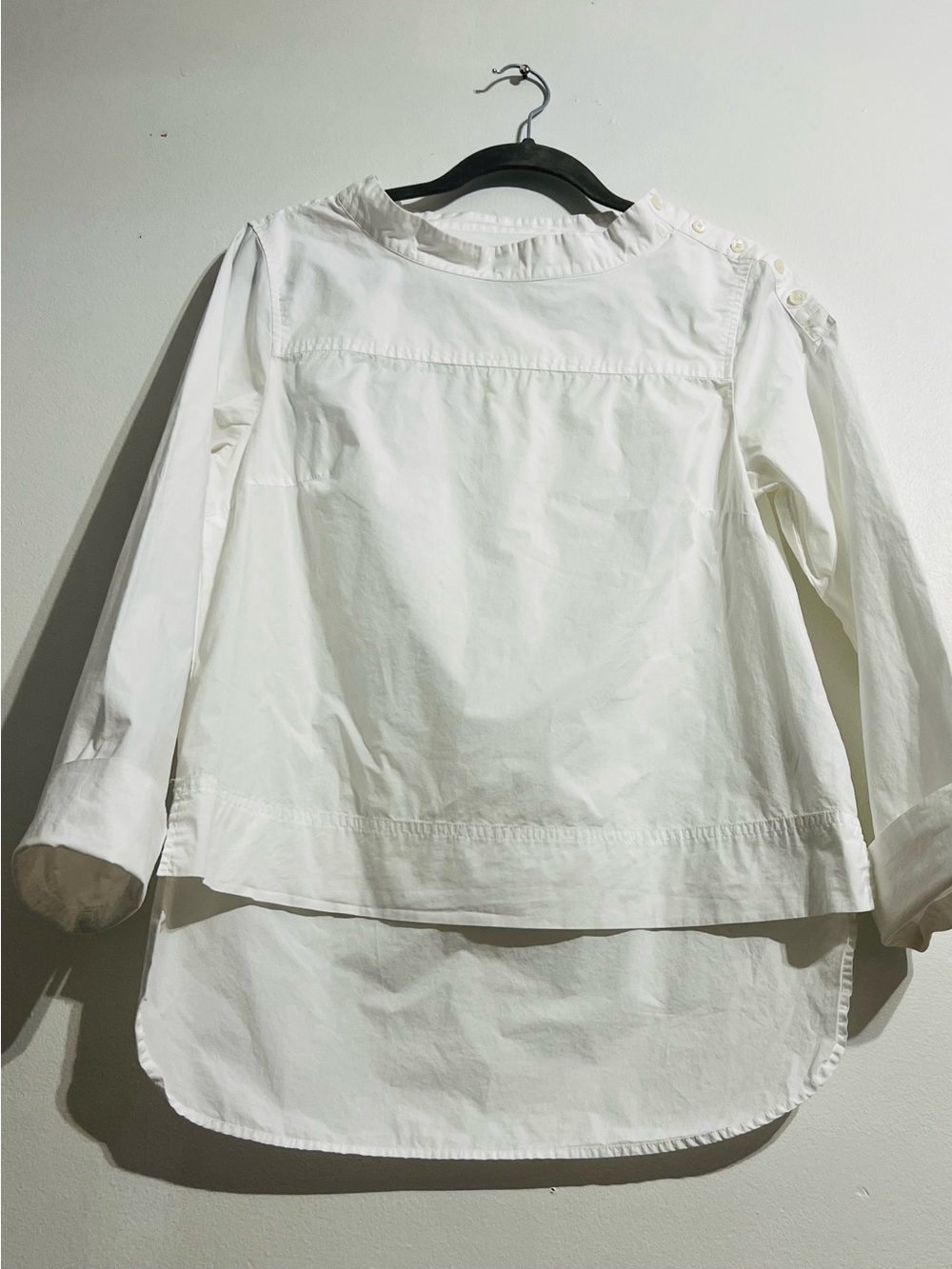 J. Crew White Layered-Back Button Shoulder Poplin Top